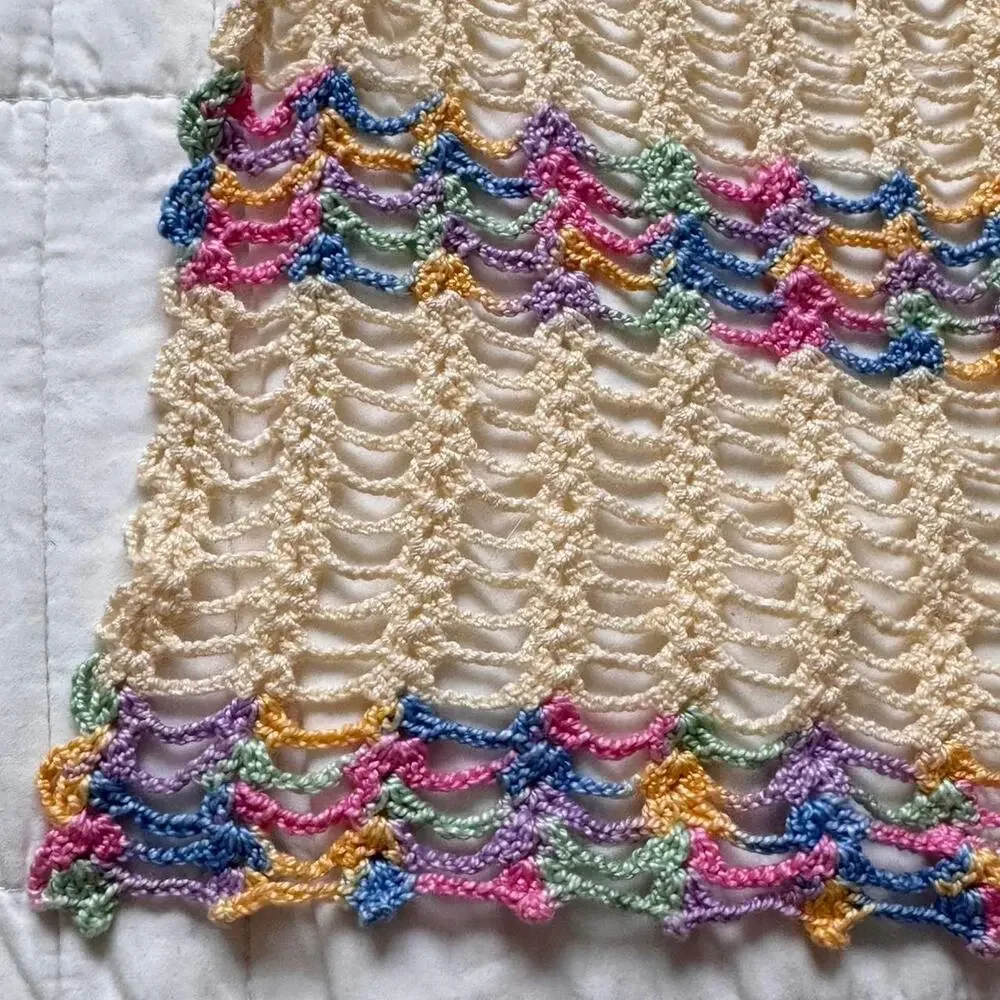 Pastel rainbow crochet apron pink ribbon‎ kitchen utility whimsical fairy